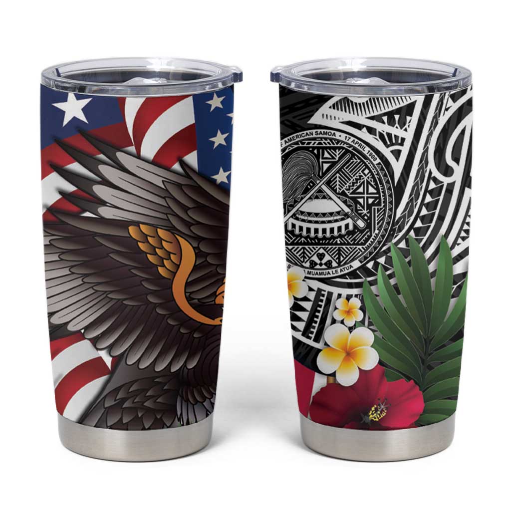 United States and American Samoa Tumbler Cup USA Flag Eagle With Seal Tropical Flowers