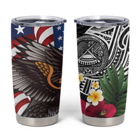 United States and American Samoa Tumbler Cup USA Flag Eagle With Seal Tropical Flowers
