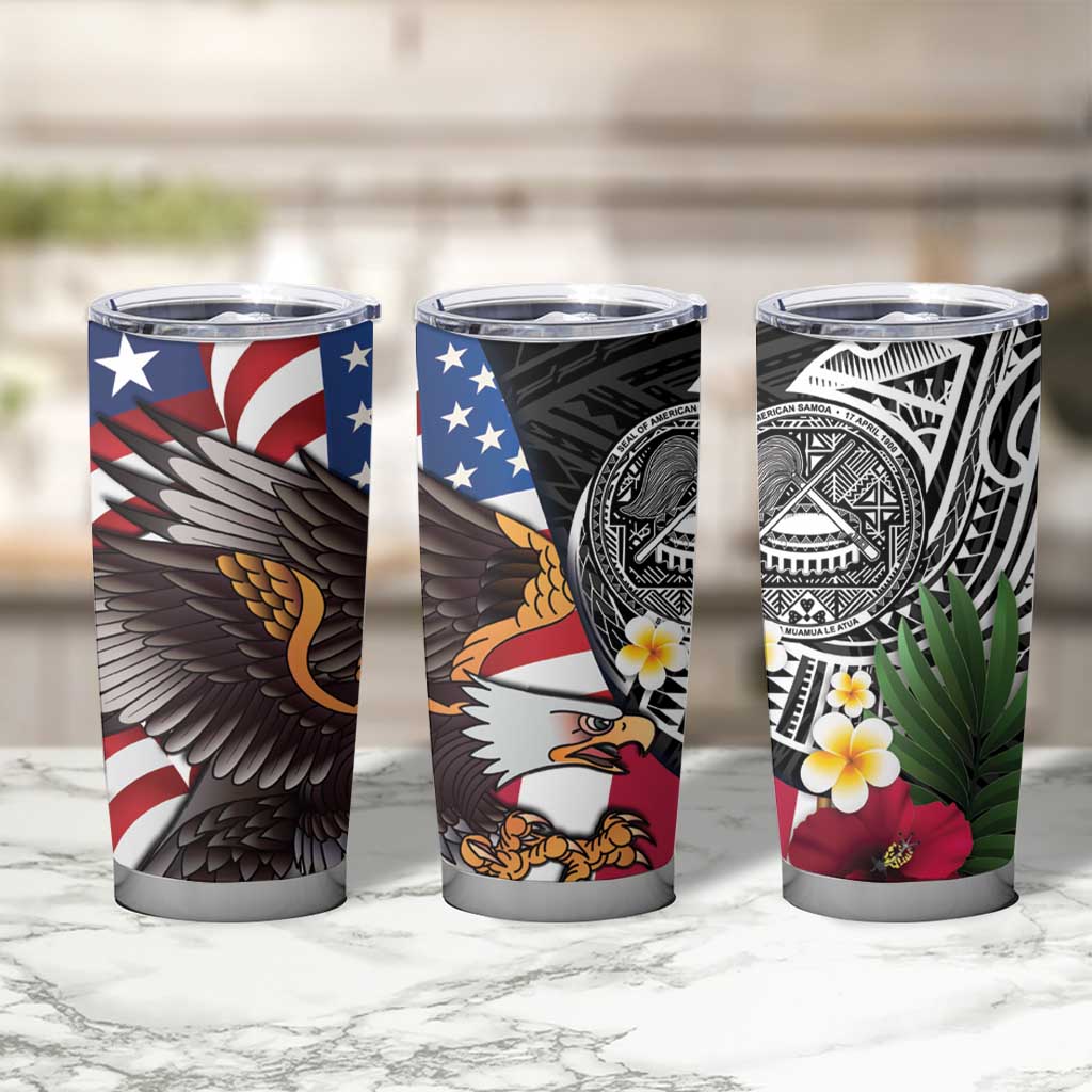 United States and American Samoa Tumbler Cup USA Flag Eagle With Seal Tropical Flowers