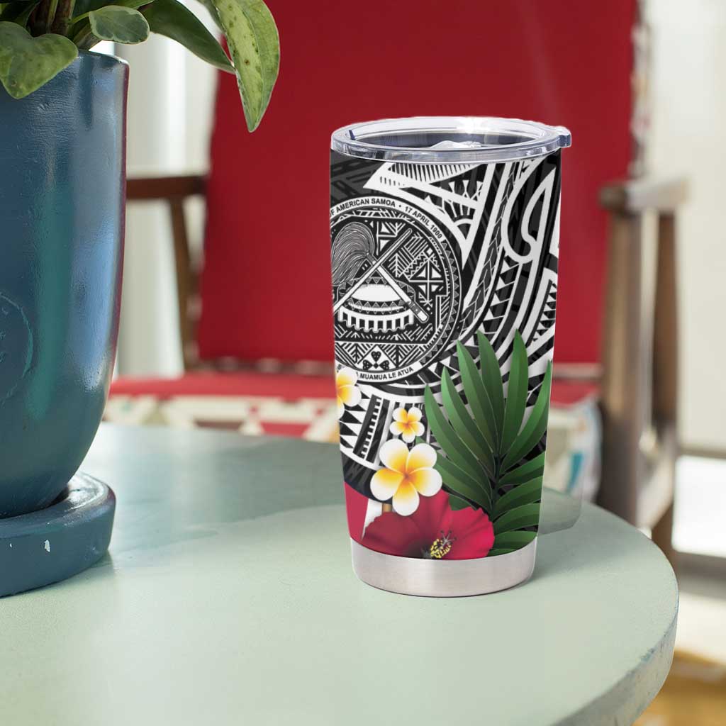United States and American Samoa Tumbler Cup USA Flag Eagle With Seal Tropical Flowers