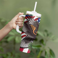 United States and American Samoa Tumbler With Handle USA Flag Eagle With Seal Tropical Flowers