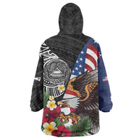 United States and American Samoa Wearable Blanket Hoodie USA Flag Eagle With Seal Tropical Flowers LT14 - Polynesian Pride