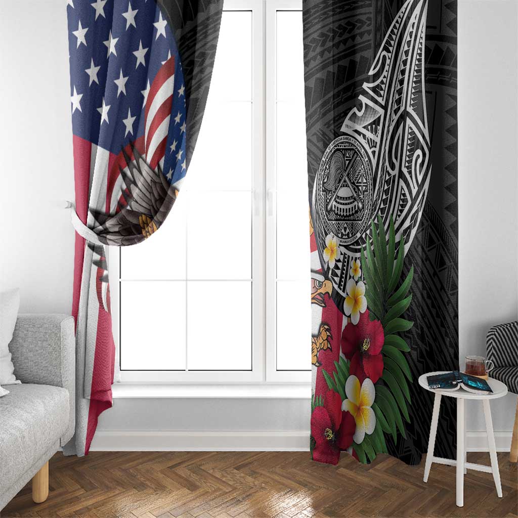 United States and American Samoa Window Curtain USA Flag Eagle With Seal Tropical Flowers