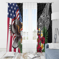 United States and American Samoa Window Curtain USA Flag Eagle With Seal Tropical Flowers