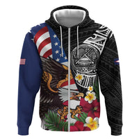 United States and American Samoa Zip Hoodie USA Flag Eagle With Seal Tropical Flowers