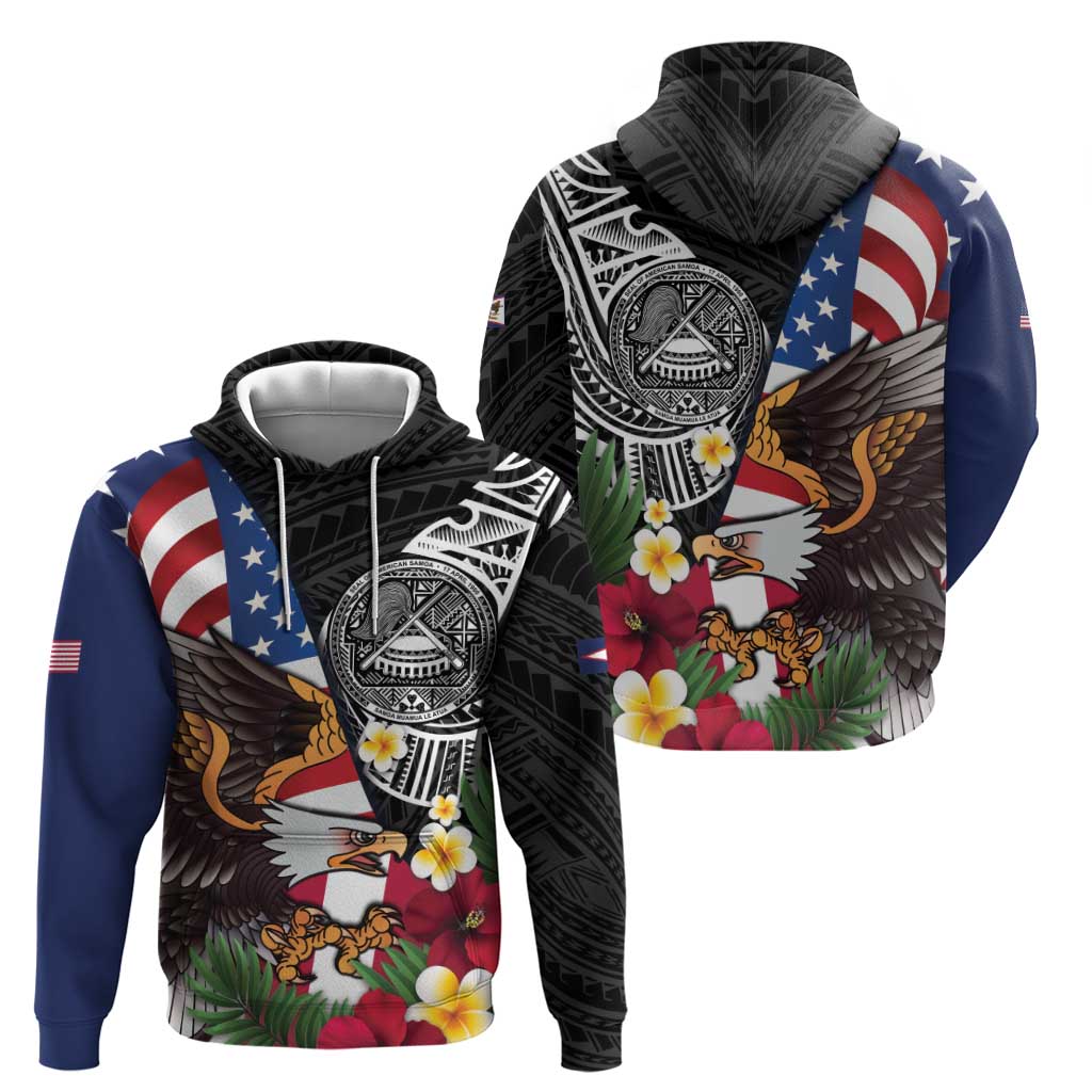 United States and American Samoa Zip Hoodie USA Flag Eagle With Seal Tropical Flowers