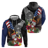 United States and American Samoa Zip Hoodie USA Flag Eagle With Seal Tropical Flowers