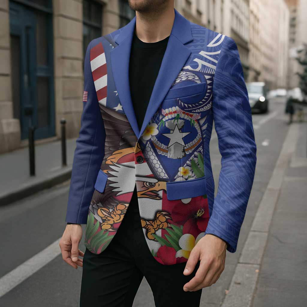 United States and Northern Mariana Islands Blazer USA Flag Eagle CNMI Latte Stone Tropical Flowers