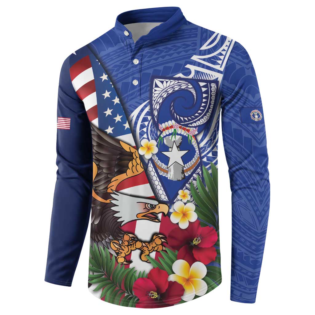 United States and Northern Mariana Islands Button Sweatshirt USA Flag Eagle CNMI Latte Stone Tropical Flowers