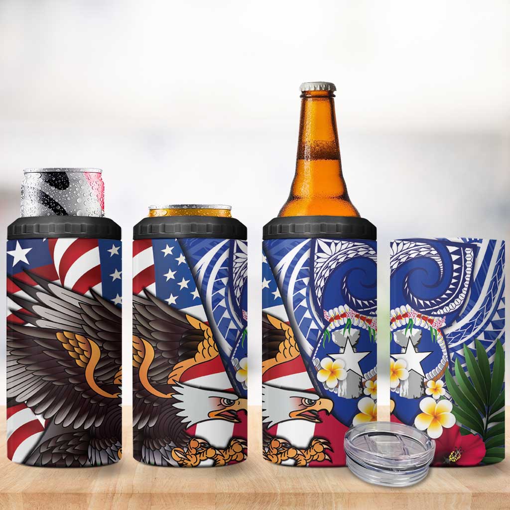 United States and Northern Mariana Islands 4 in 1 Can Cooler Tumbler USA Flag Eagle CNMI Latte Stone Tropical Flowers LT14 - Polynesian Pride