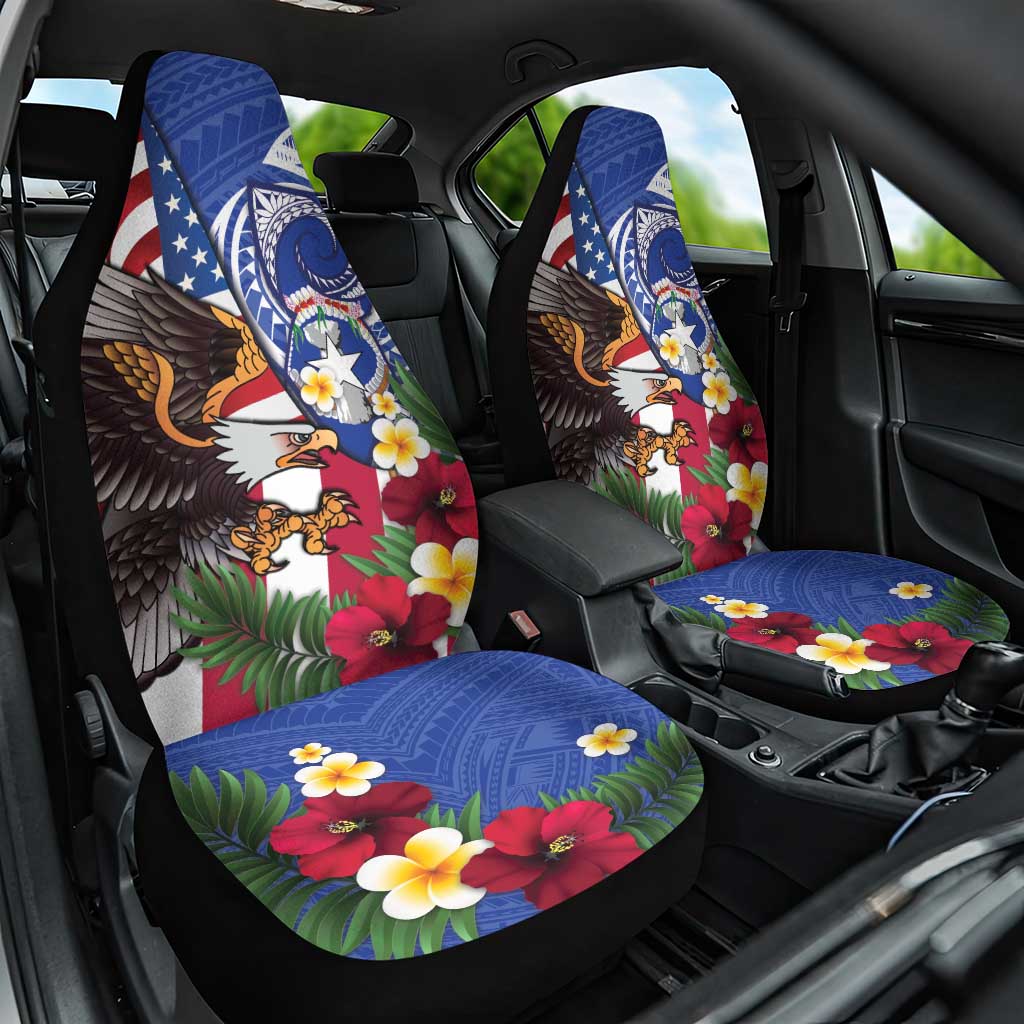United States and Northern Mariana Islands Car Seat Cover USA Flag Eagle CNMI Latte Stone Tropical Flowers