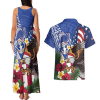United States and Northern Mariana Islands Couples Matching Tank Maxi Dress and Hawaiian Shirt USA Flag Eagle CNMI Latte Stone Tropical Flowers LT14 - Polynesian Pride