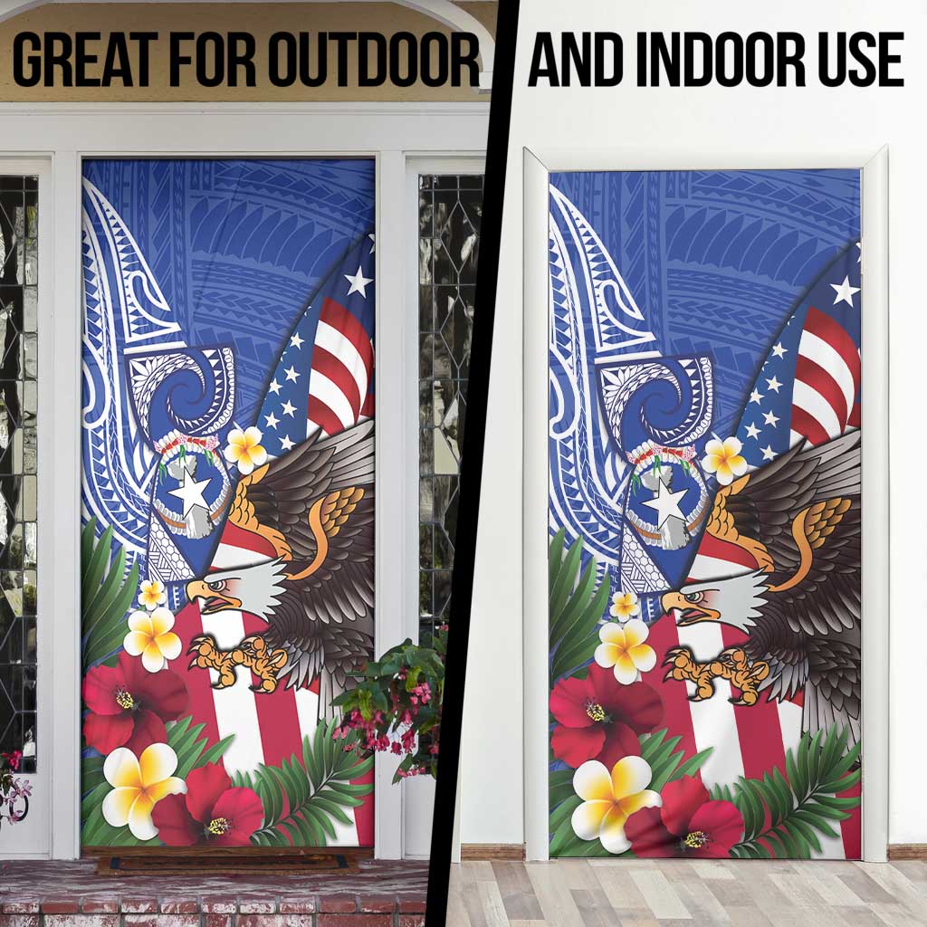 United States and Northern Mariana Islands Door Cover USA Flag Eagle CNMI Latte Stone Tropical Flowers LT14 - Polynesian Pride