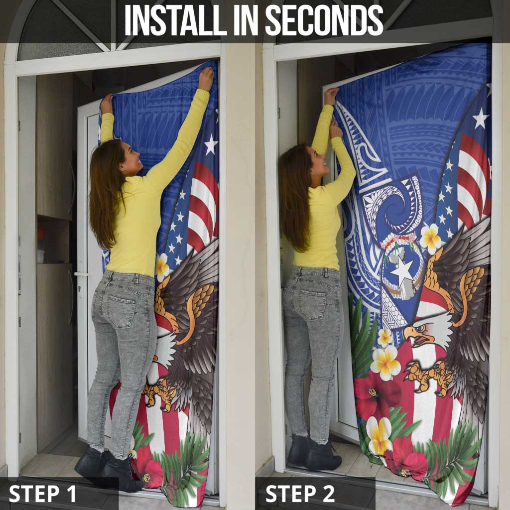 United States and Northern Mariana Islands Door Cover USA Flag Eagle CNMI Latte Stone Tropical Flowers LT14 - Polynesian Pride