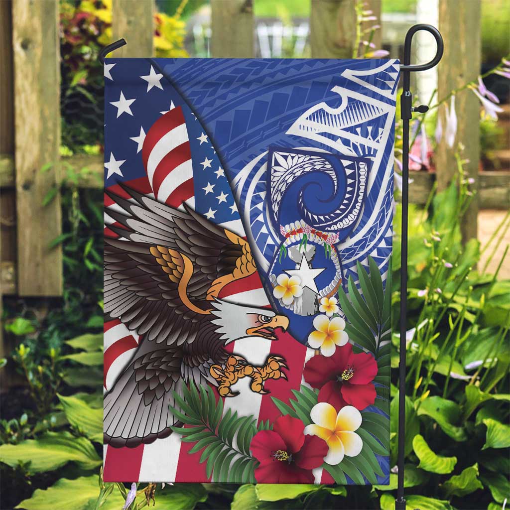 United States and Northern Mariana Islands Garden Flag USA Flag Eagle CNMI Latte Stone Tropical Flowers