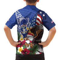 United States and Northern Mariana Islands Hawaiian Shirt USA Flag Eagle CNMI Latte Stone Tropical Flowers LT14 - Polynesian Pride