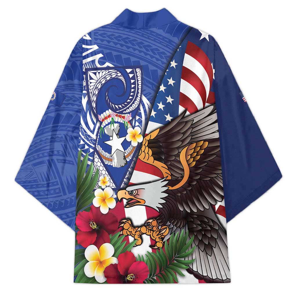 United States and Northern Mariana Islands Kimono USA Flag Eagle CNMI Latte Stone Tropical Flowers