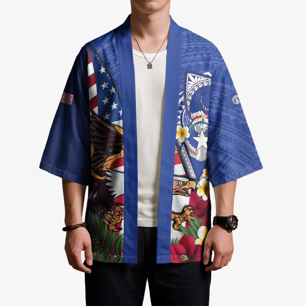 United States and Northern Mariana Islands Kimono USA Flag Eagle CNMI Latte Stone Tropical Flowers