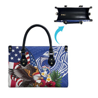 United States and Northern Mariana Islands Leather Bag USA Flag Eagle CNMI Latte Stone Tropical Flowers