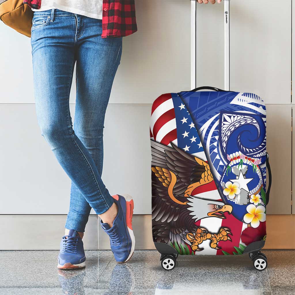 United States and Northern Mariana Islands Luggage Cover USA Flag Eagle CNMI Latte Stone Tropical Flowers LT14 - Polynesian Pride