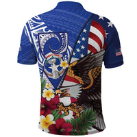 United States and Northern Mariana Islands Polo Shirt USA Flag Eagle CNMI Latte Stone Tropical Flowers LT14 - Polynesian Pride