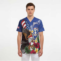 United States and Northern Mariana Islands Scrub Top USA Flag Eagle CNMI Latte Stone Tropical Flowers