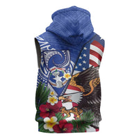 United States and Northern Mariana Islands Sleeveless Hoodie USA Flag Eagle CNMI Latte Stone Tropical Flowers LT14 - Polynesian Pride