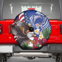 United States and Northern Mariana Islands Spare Tire Cover USA Flag Eagle CNMI Latte Stone Tropical Flowers LT14 - Polynesian Pride