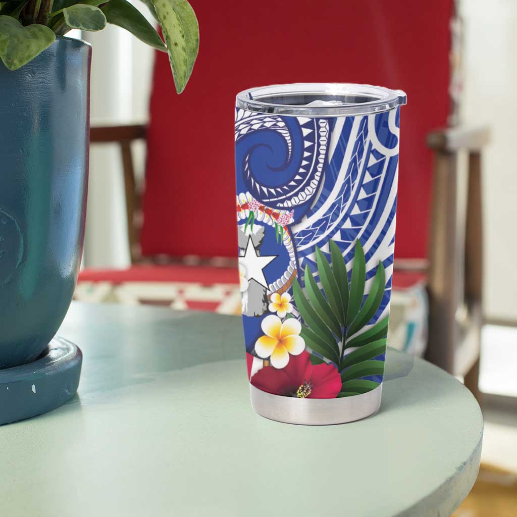 United States and Northern Mariana Islands Tumbler Cup USA Flag Eagle CNMI Latte Stone Tropical Flowers LT14 - Polynesian Pride