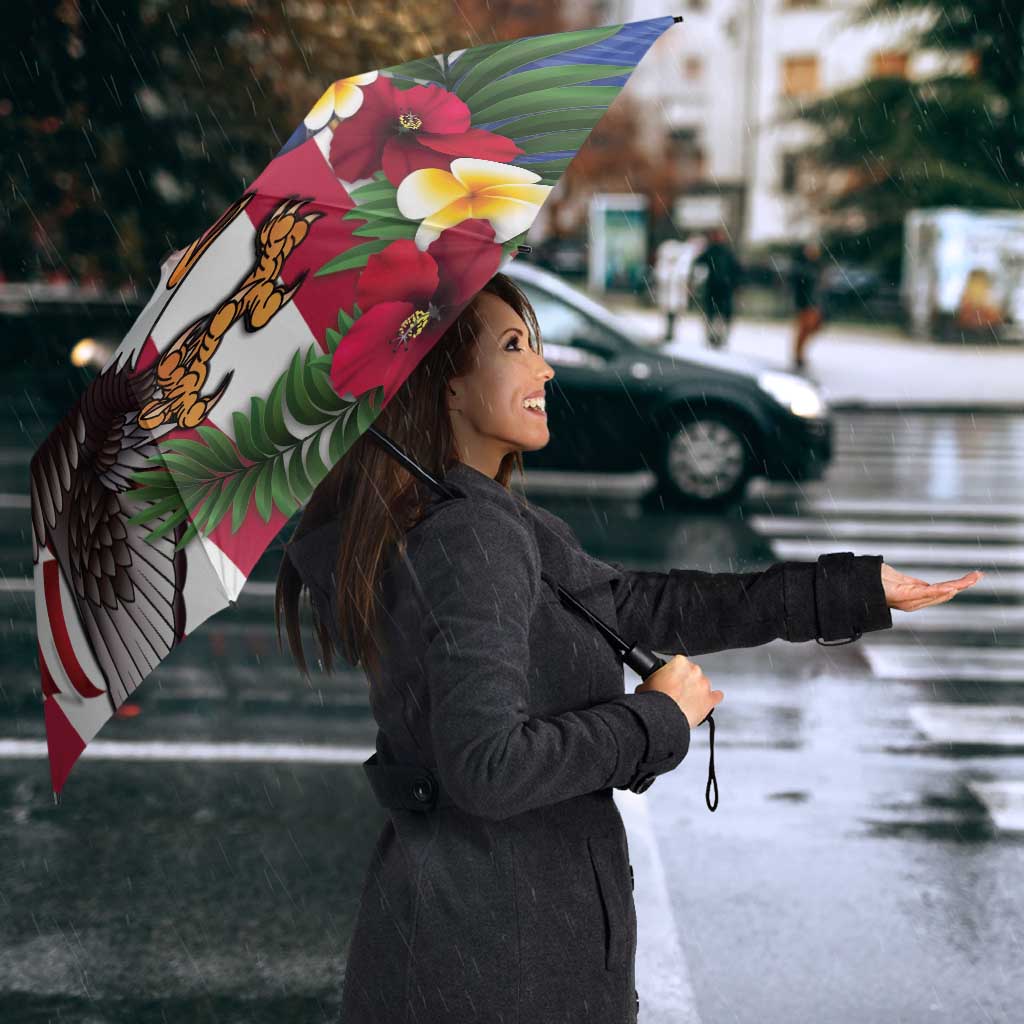 United States and Northern Mariana Islands Umbrella USA Flag Eagle CNMI Latte Stone Tropical Flowers