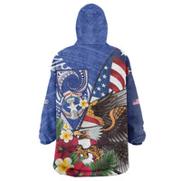 United States and Northern Mariana Islands Wearable Blanket Hoodie USA Flag Eagle CNMI Latte Stone Tropical Flowers LT14 - Polynesian Pride