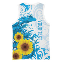 New Zealand Autism Awareness Month Basketball Jersey Takiwatanga Maori Lizard With Sunflower - Polynesian Pride