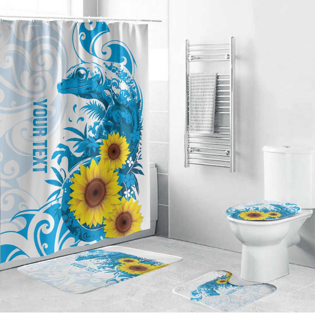 New Zealand Autism Awareness Month Bathroom Set Takiwatanga Maori Lizard With Sunflower - Polynesian Pride