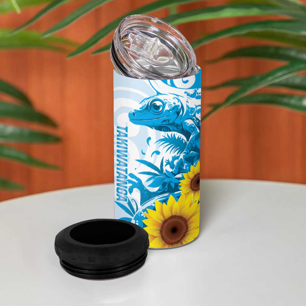 New Zealand Autism Awareness Month 4 in 1 Can Cooler Tumbler Takiwatanga Maori Lizard With Sunflower