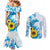 New Zealand Autism Awareness Month Couples Matching Mermaid Dress and Long Sleeve Button Shirt Takiwatanga Maori Lizard With Sunflower