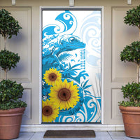 New Zealand Autism Awareness Month Door Cover Takiwatanga Maori Lizard With Sunflower - Polynesian Pride