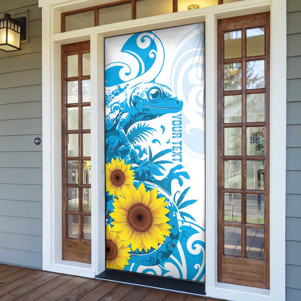 New Zealand Autism Awareness Month Door Cover Takiwatanga Maori Lizard With Sunflower - Polynesian Pride
