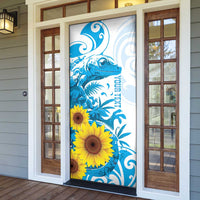 New Zealand Autism Awareness Month Door Cover Takiwatanga Maori Lizard With Sunflower - Polynesian Pride