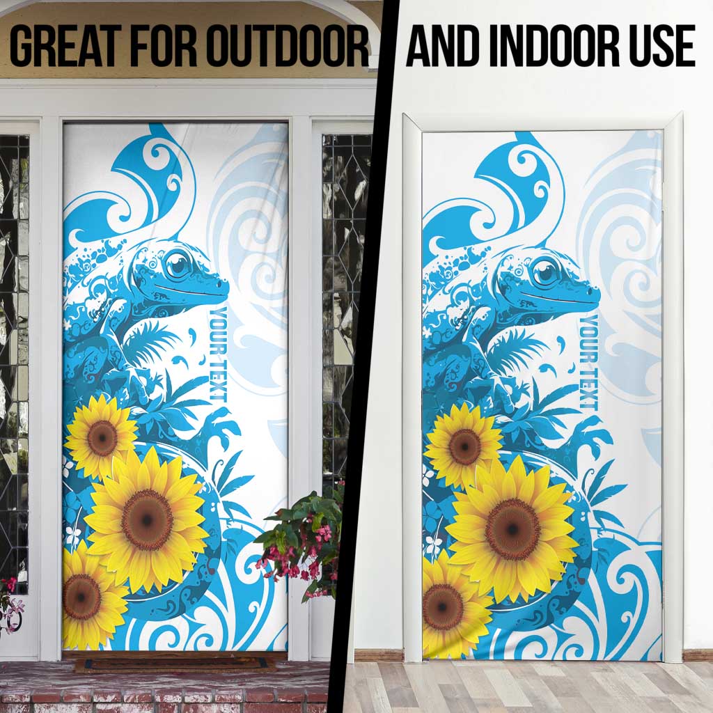 New Zealand Autism Awareness Month Door Cover Takiwatanga Maori Lizard With Sunflower - Polynesian Pride
