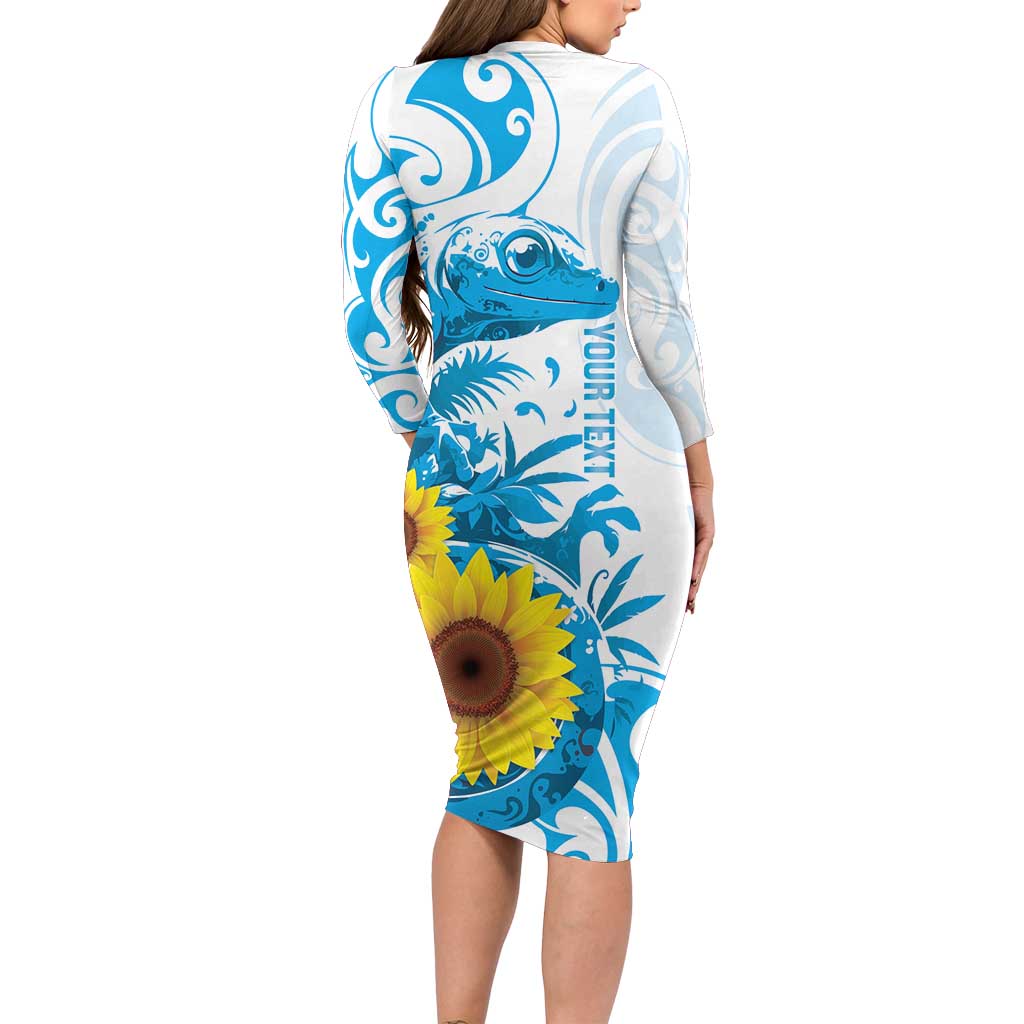 New Zealand Autism Awareness Month Family Matching Long Sleeve Bodycon Dress and Hawaiian Shirt Takiwatanga Maori Lizard With Sunflower