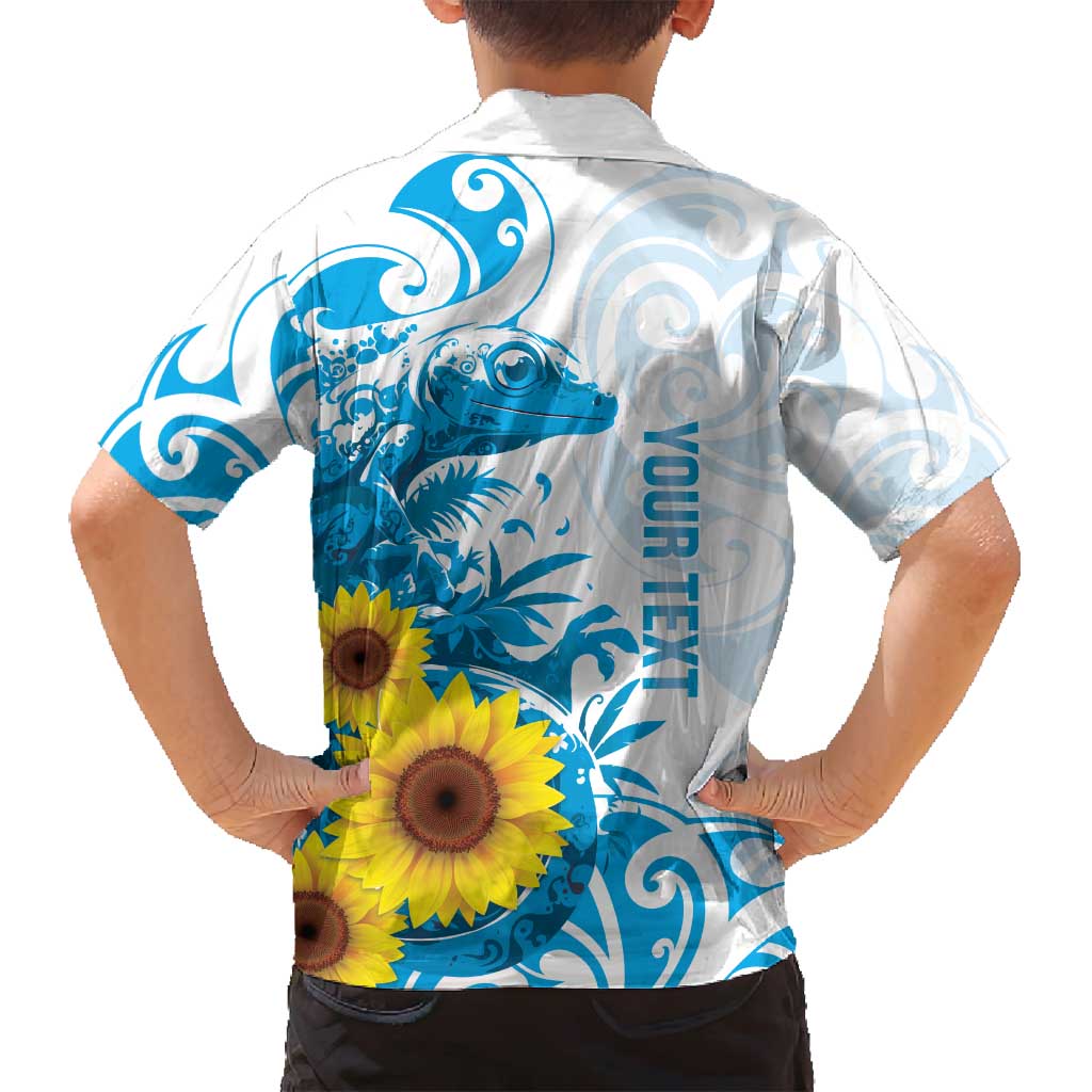New Zealand Autism Awareness Month Family Matching Puletasi and Hawaiian Shirt Takiwatanga Maori Lizard With Sunflower LT14 - Polynesian Pride