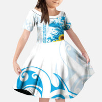 New Zealand Autism Awareness Month Family Matching Puletasi and Hawaiian Shirt Takiwatanga Maori Lizard With Sunflower LT14 Daughter's Dress Blue - Polynesian Pride
