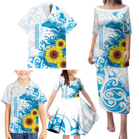 New Zealand Autism Awareness Month Family Matching Puletasi and Hawaiian Shirt Takiwatanga Maori Lizard With Sunflower LT14 - Polynesian Pride