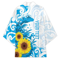 New Zealand Autism Awareness Month Kimono Takiwatanga Maori Lizard With Sunflower - Polynesian Pride