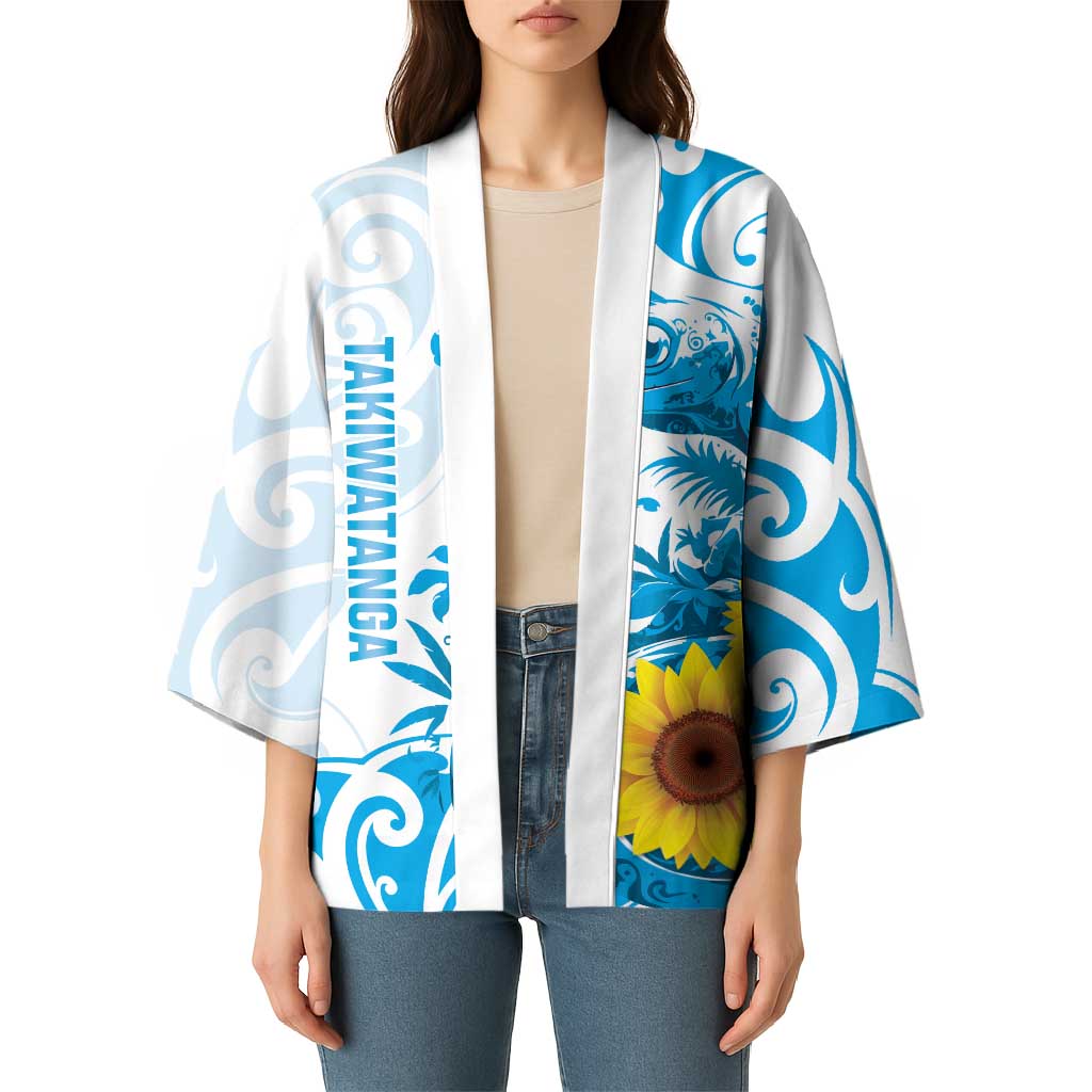 New Zealand Autism Awareness Month Kimono Takiwatanga Maori Lizard With Sunflower - Polynesian Pride