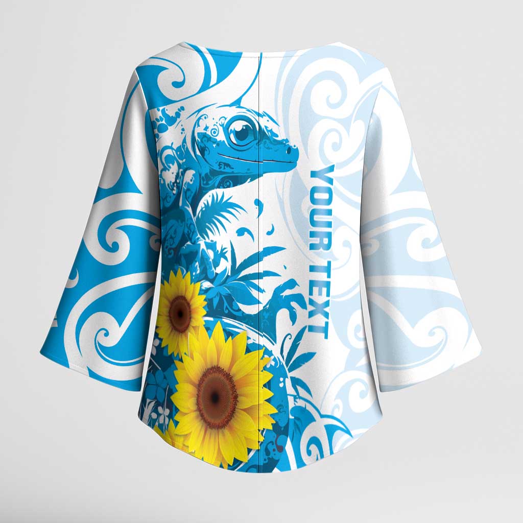 New Zealand Autism Awareness Month Kimono Sleeve Blouse Takiwatanga Maori Lizard With Sunflower - Polynesian Pride