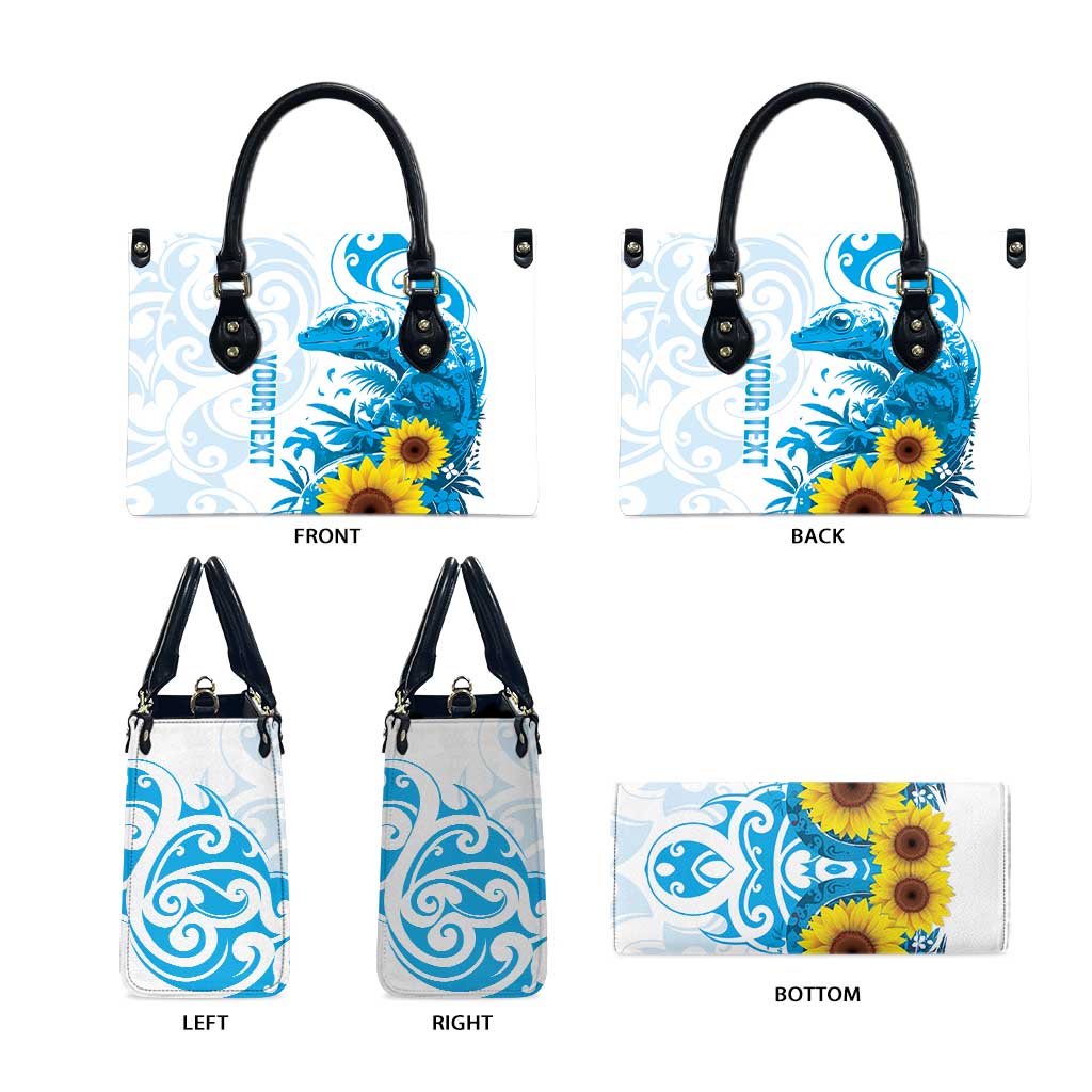 New Zealand Autism Awareness Month Leather Bag Takiwatanga Maori Lizard With Sunflower - Polynesian Pride