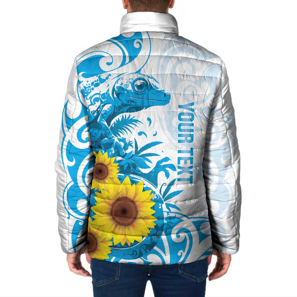 New Zealand Autism Awareness Month Padded Jacket Takiwatanga Maori Lizard With Sunflower - Polynesian Pride