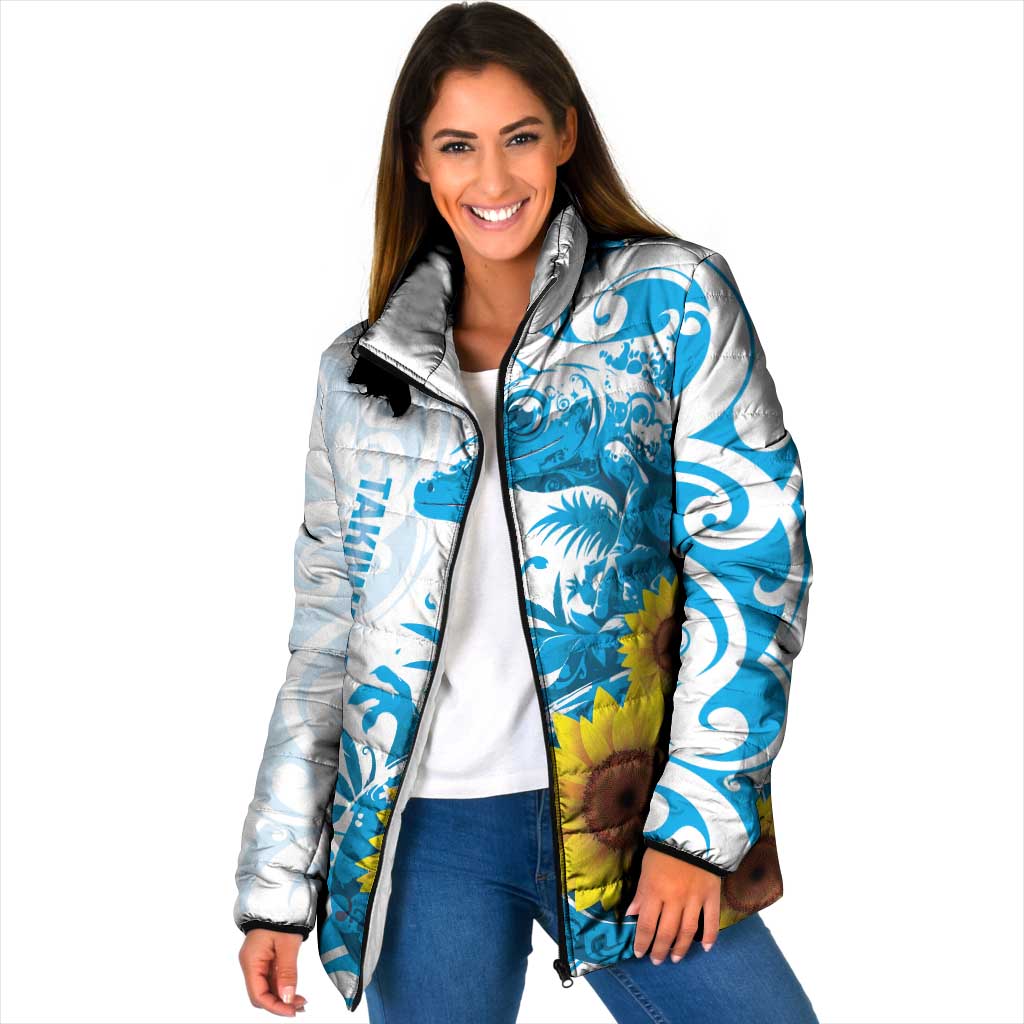 New Zealand Autism Awareness Month Padded Jacket Takiwatanga Maori Lizard With Sunflower - Polynesian Pride