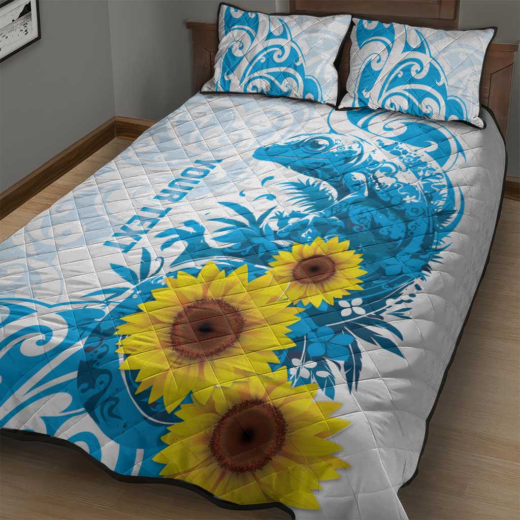 New Zealand Autism Awareness Month Quilt Bed Set Takiwatanga Maori Lizard With Sunflower